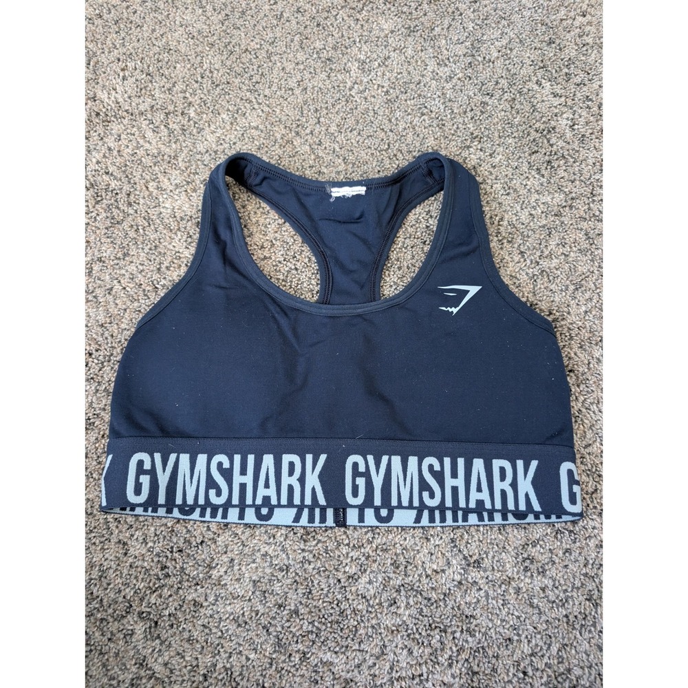 Gymshark‎ Womens Racerback Sports Bra Black Logo Band Medium Impact Size S